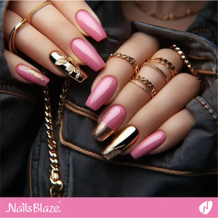Pink Nails Foil and Chrome Design | Foil Nails - NB4092